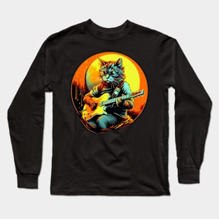 Cat Playing Guitar Funny Cat With Guitar Cute Cat Guitar Long Sleeve T-Shirt